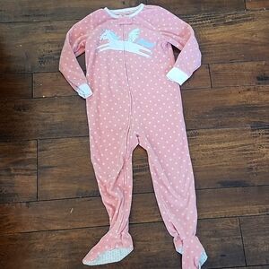 3/$15! Carter's 4t polka dot unicorn fleece zip up footie sleeper pajamas